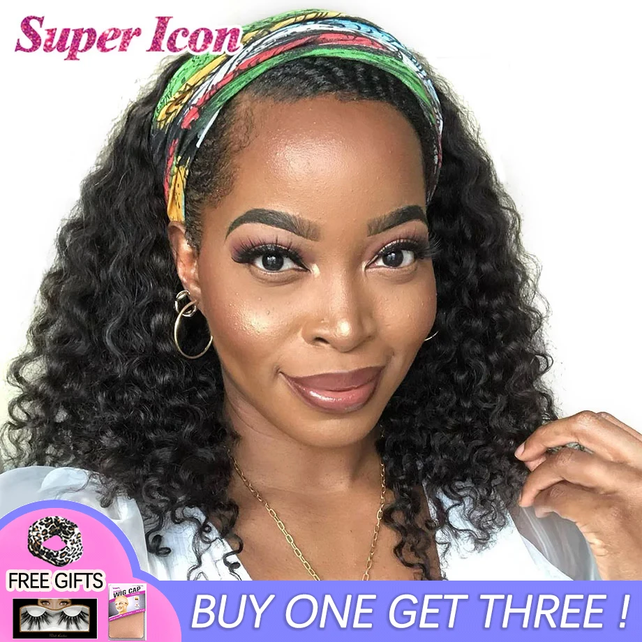 

Deep Wave Headband Human Hair Wig Natural Smooth Peruvians Remy Hair Full Machine Made Head Band Wigs For Black Woman Super Icon
