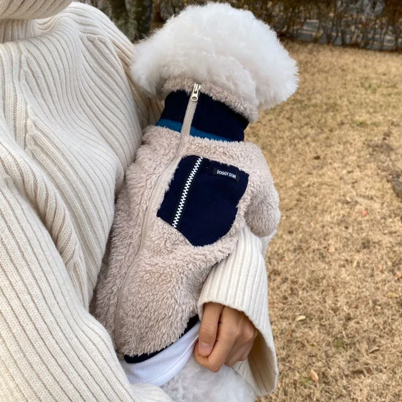 Дешевая зимняя Флисовая теплая одежда для собак на молнии темно-желтая куртка