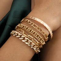 5pcsset bohemian chunky thick chain bracelets bangles for women men multilayer metal twisted charm bracelets set punk jewelry