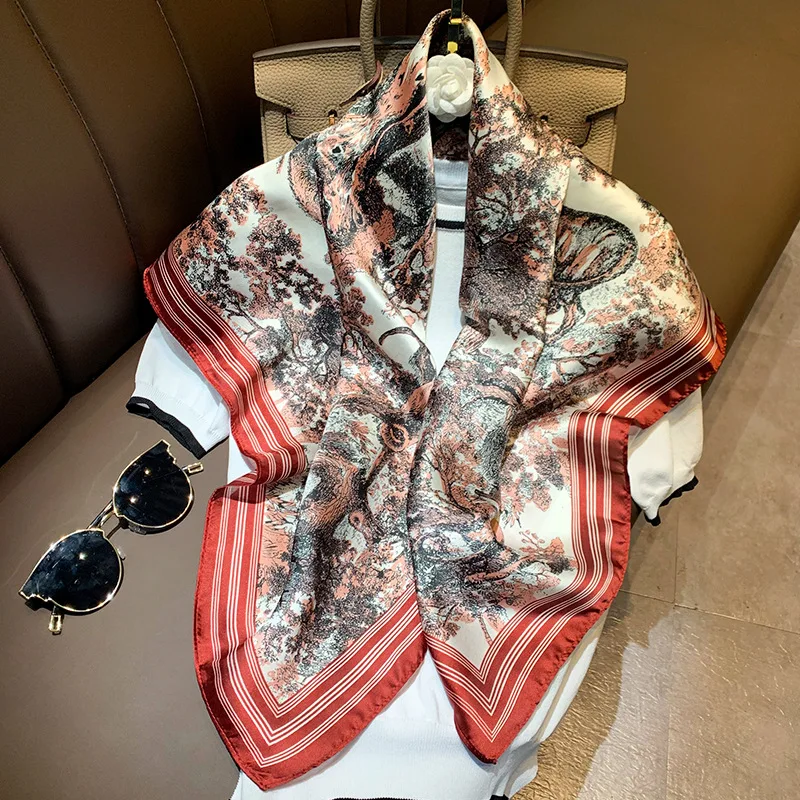 

2020Luxury Brand Spring Autumn New Silk Scarf Women Fashion Large Square Neckerchief Shawl scarves winter chiffon hijab poncho