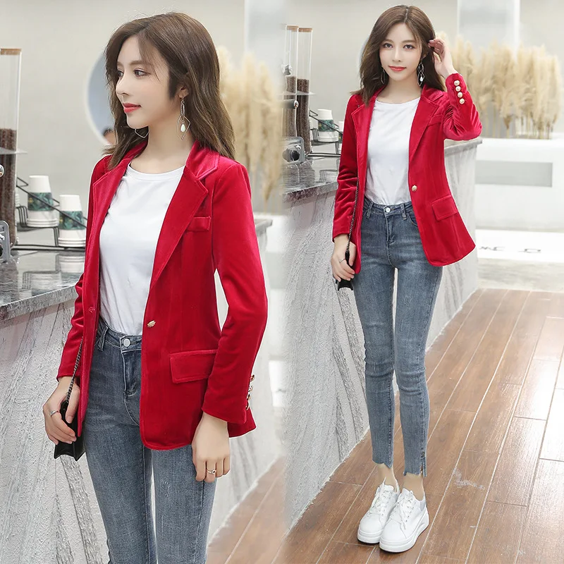 

Women's Corduroy Blazers Jackets 2021 Spring Autumn Single Breasted Pockets Outerwear Vintage Solid Thin Coats Plus Size