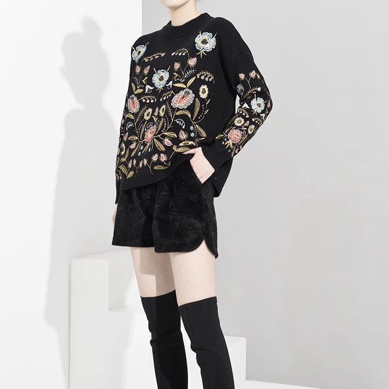 LANMREM 2020 круглый воротник топ с вышивкой цветов Свободный корейский весна осень