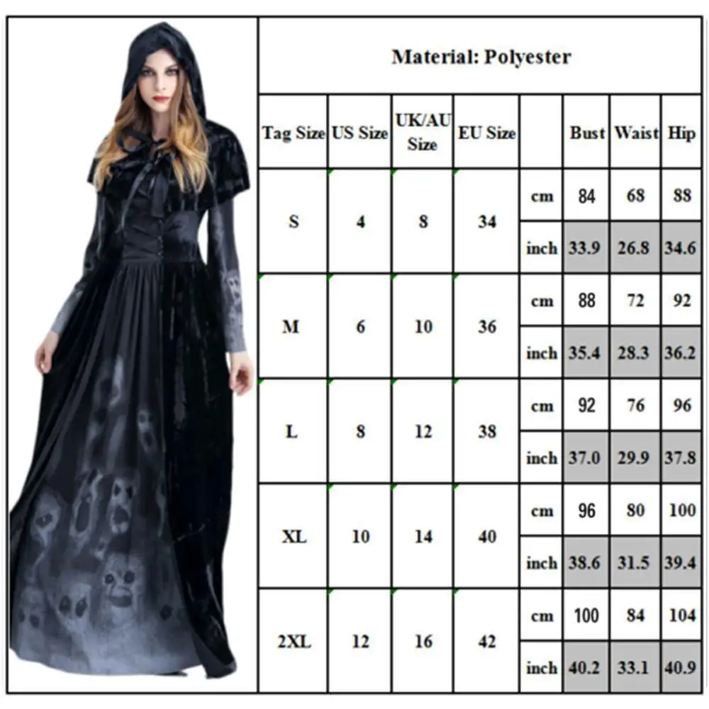 

Halloween Witch Costume Female Ghost Demon Party Costume Witch Uniform Death Ghost Costume Suit Cloak D0X2