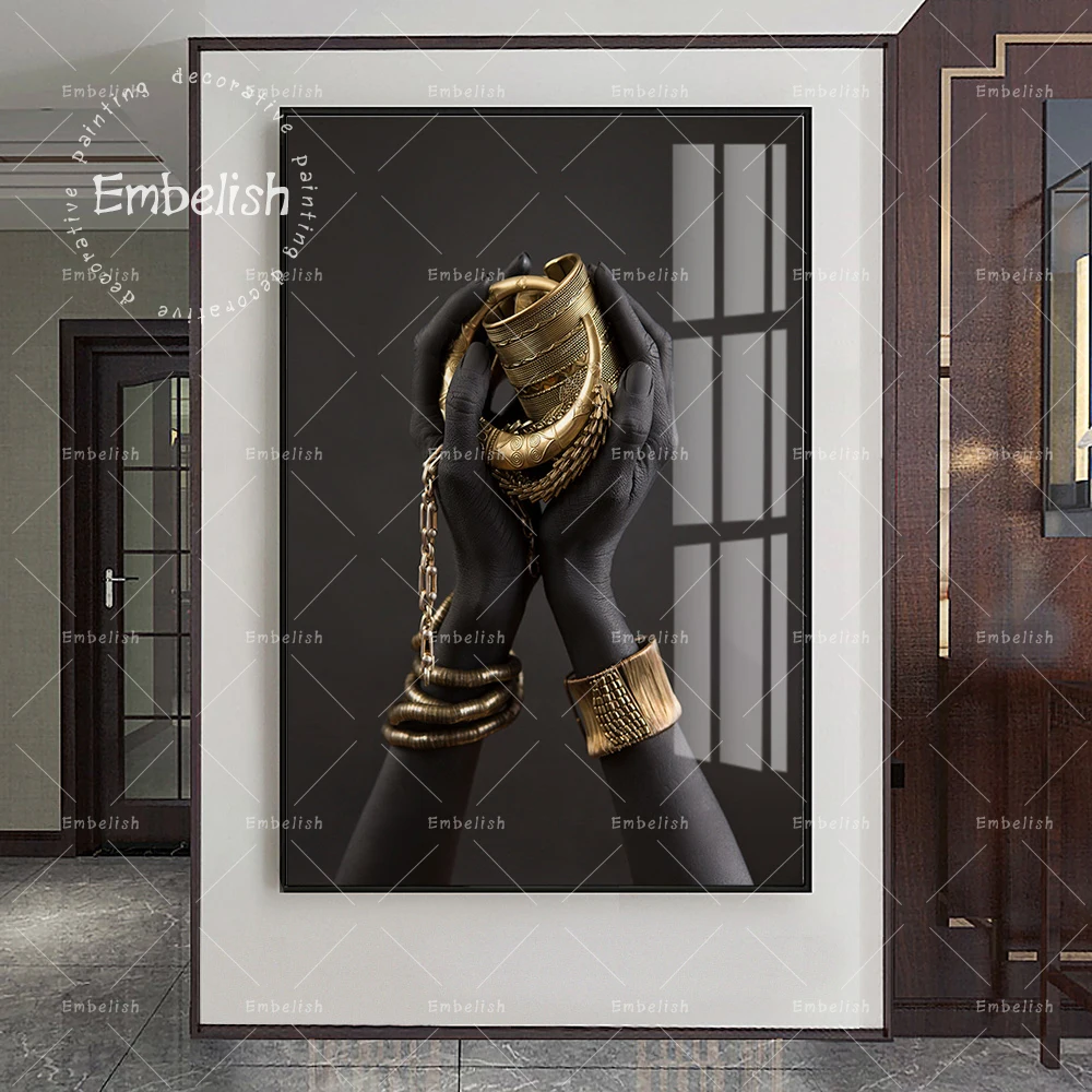 

Embelish Hot Black Woman With Gold Jewelry African Woman Home Decor Pictures For Living Room HD Canvas Paintings Wall Posters