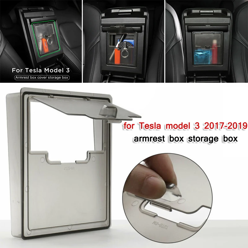 

For Tesla Model 3 2017-2019 Armrest Storage Box Concealed Transparent Auto ABS plastic 1pc