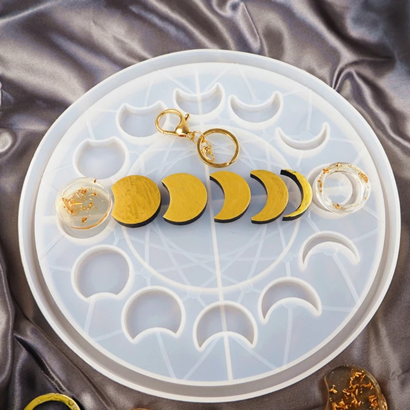 

Large Moon Phase Round Tray Resin Mold Crescent Half Full Moon Silicone Molds XXFD