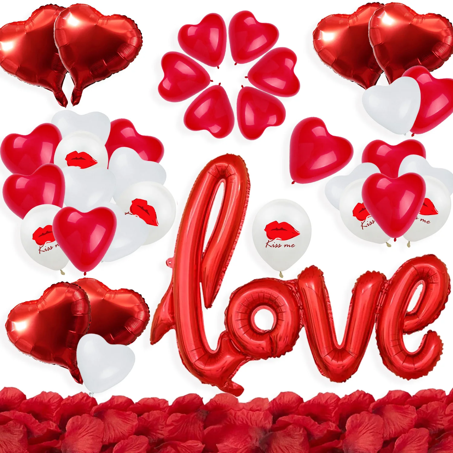 

День Святого Валентина украшения лигатуры LOVE Письмо шар красное платье с лепестками роз с надписью «Kiss Me» («поцелуй губы очаг латекс конфет...