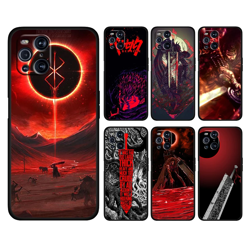 

Anime Berserk Guts For OPPO Find X3 X2 Pro Neo F19 F15 F11 F9 F7 R17 R15 R9 5G Silicone Soft Black Phone Case