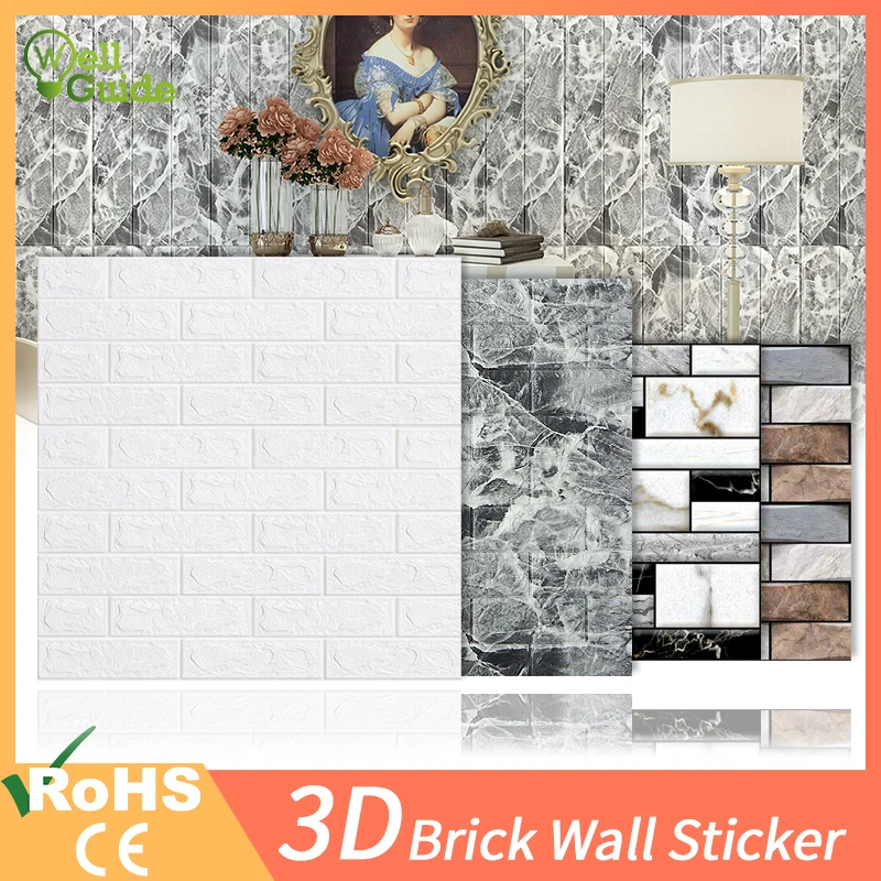 

1pc/5pcs 3D Wall Brick Wall Stickers Waterproof DIY Self-Adhesive Decor For Bedroom Kids Room Living Room Wallpaper Sticker