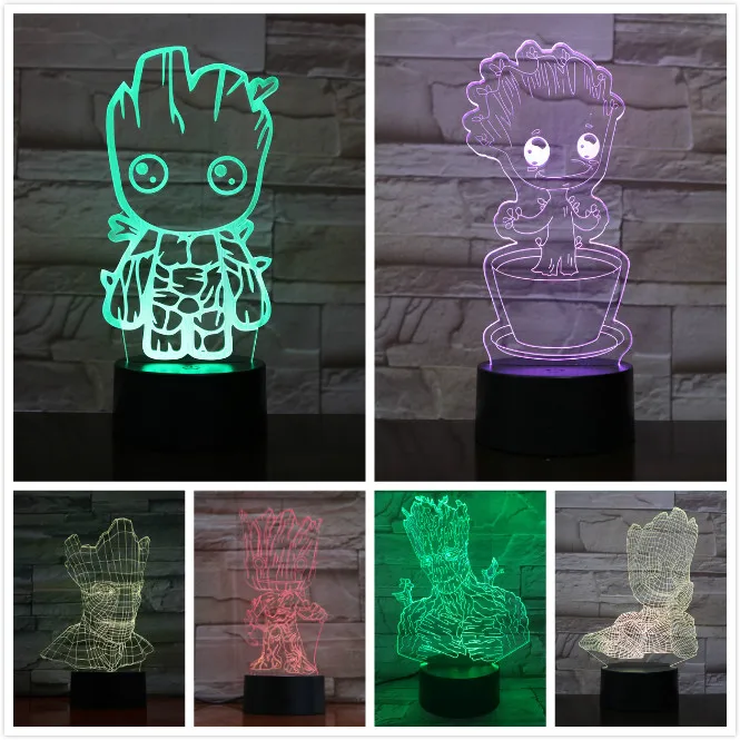 3D светодиодный ночсветильник Мстители Диснея Грут 7 цветов меняющая лампа