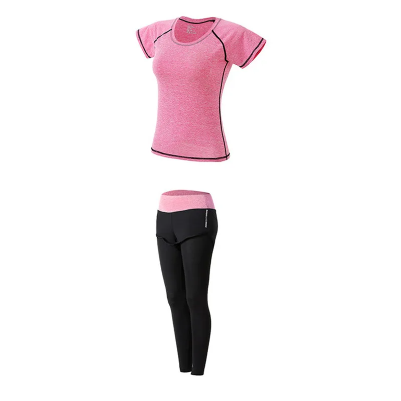 2-pink-A 1 комплект, Женский комплект из 5 предметов для йоги, для бега, футболка, фитнес, бюстгальтер, спортивная одежда, для фитнеса, Kleding Vrouwen, одежда для спортзала, спортивный костюм для тренировок - Цвет: 2-pink-A