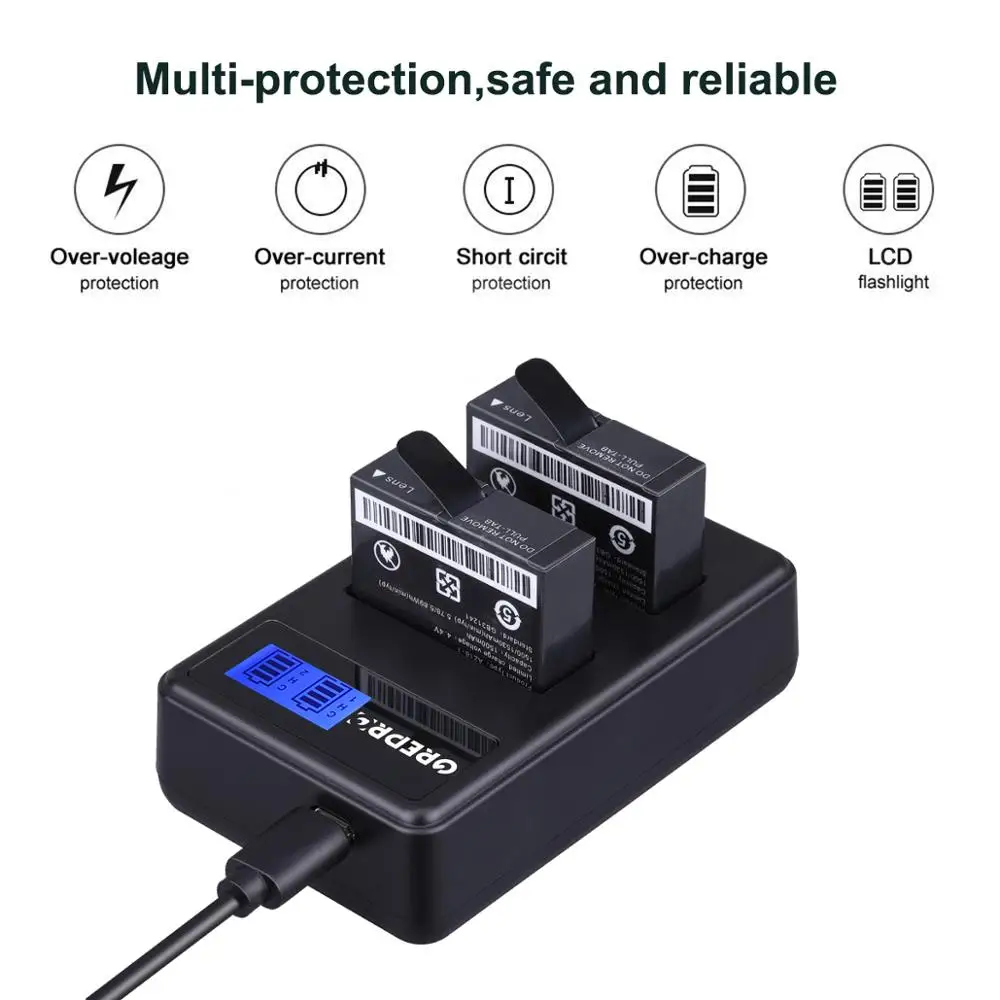 2 шт. аккумулятор 1500 мА · ч зарядное устройство с двумя USB-портами и ЖК-дисплеем для