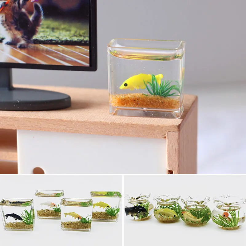 

Dollhouse Miniature Glass Fish Tank Bowl Aquarium Doll House Home Ornament Toy For Dollhouse Decals New!