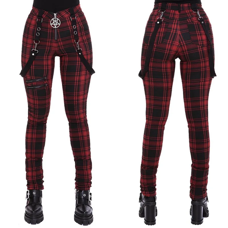 

Gothic Pants Women Fashion High Waist Zipper Plaid Punk Style Pants Streetwear fashion Casual Ladies Trousers S-5XL 2021