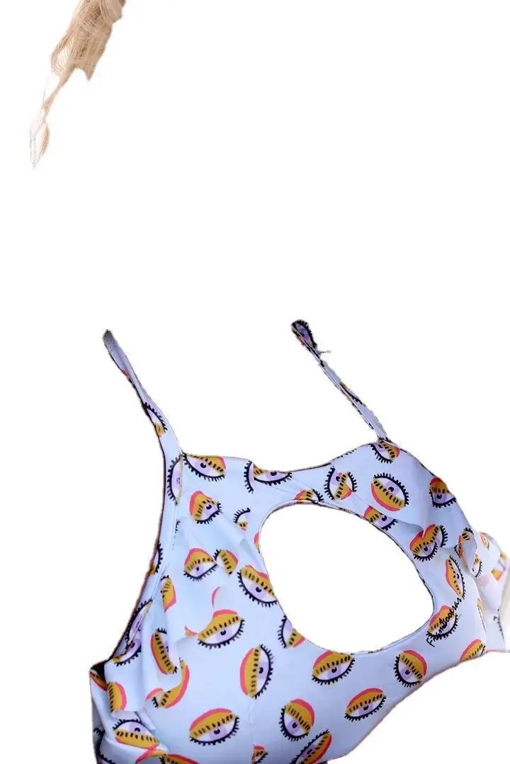 

2021 women's sexy chest hole bikini small fresh eye PRINT SWIMSUIT BIKINI