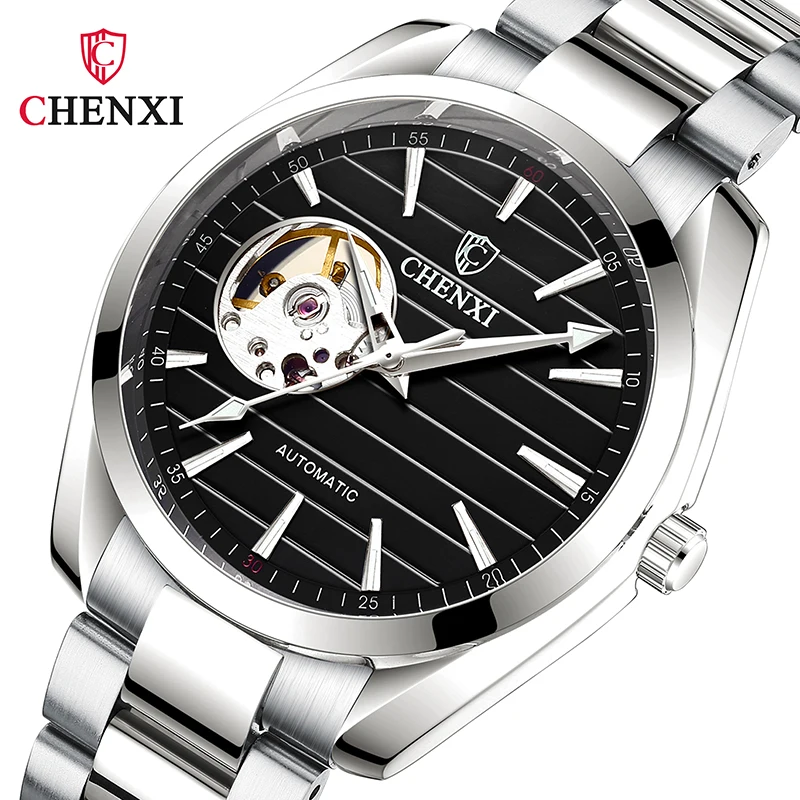 Chenxi brand classic men's watch automatic mechanical watch Tourbillon clock stainless steel strap waterproof military fashion h