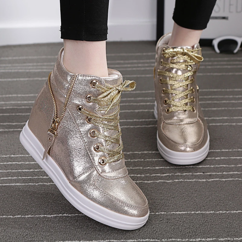 Обувь на танкетке 7 см Кроссовки Высокие женские кроссовки Спортивная обувь для