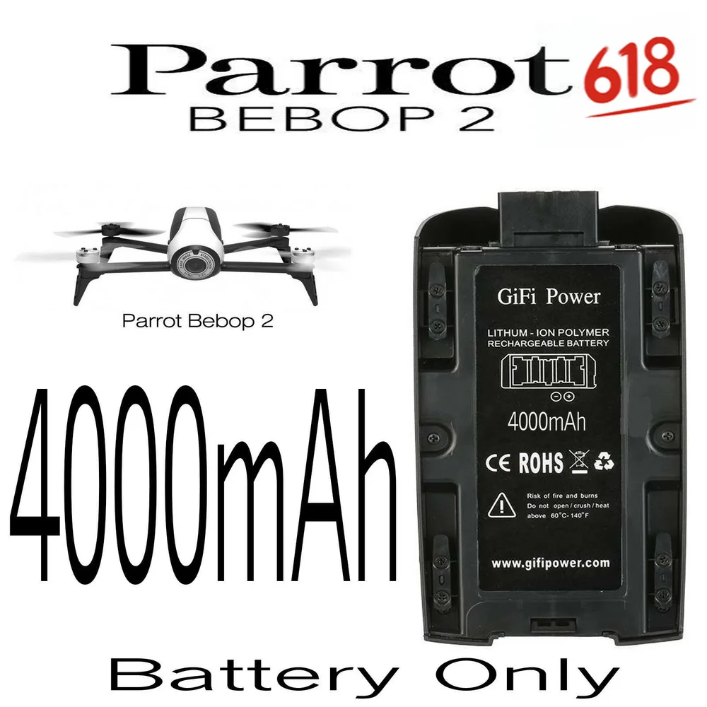 

Upgrade Rechargeable Lipo Battery for Parrot Bebop 2 Drone Battery 4000mAh 11.1V Lipo Upgrade Battery for RC Quadcopter Parts