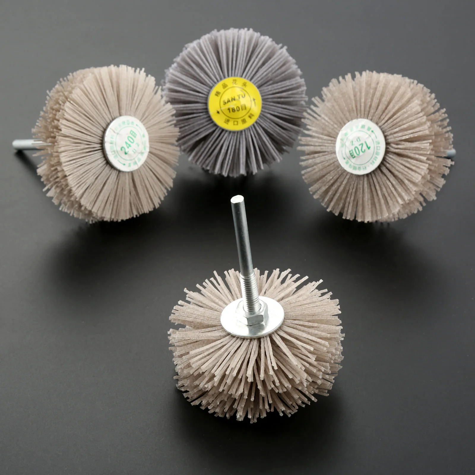 

4pcs Dremel Accessories Kit Abrasive Nylon Wheel Brush Polishing Buffing Grinding Wheel 80# 120# 180# 240# Rotary Craft Tools