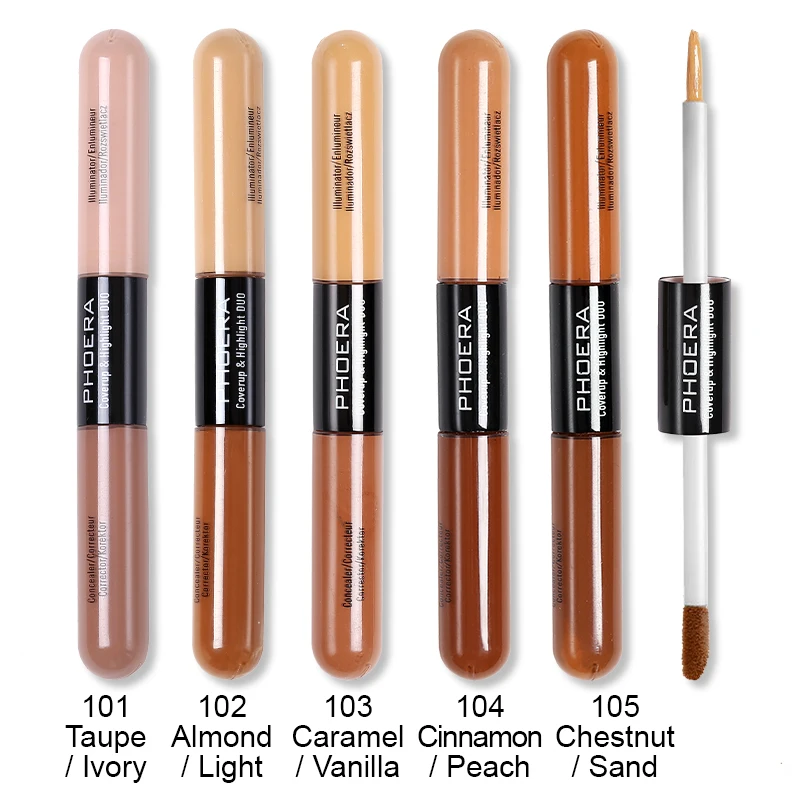PHOER 5 Colors Brighten Skin Color Double Head Concealer Liquid Long Oil Control Foundation Care Makeup TSLM2 |
