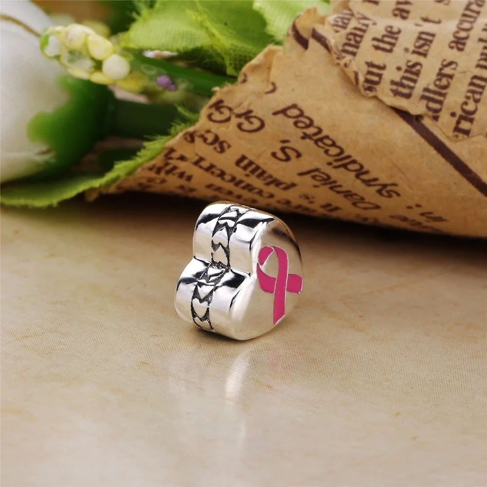 Moonmory розовый лента надежды реальные 925 пробы серебро шарик шарма сердца Форма