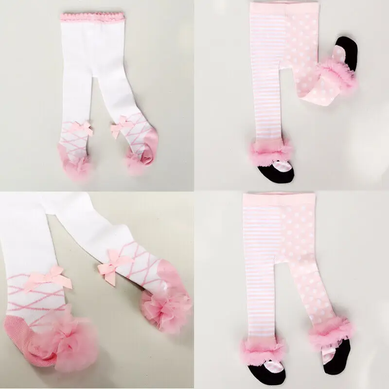 Детские колготки хлопковые милые кружевные с бантом для маленьких девочек