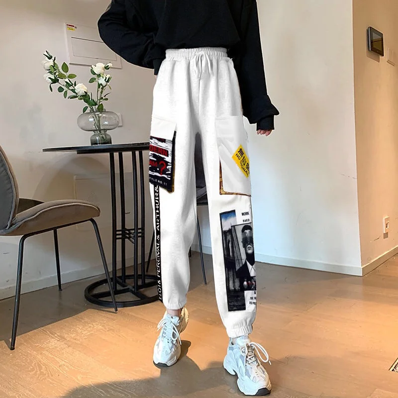 Брюки-карго женские с завышенной талией, свободные штаны в стиле хип-хоп, винтажные прямые брюки в Корейском стиле, в стиле Харадзюку