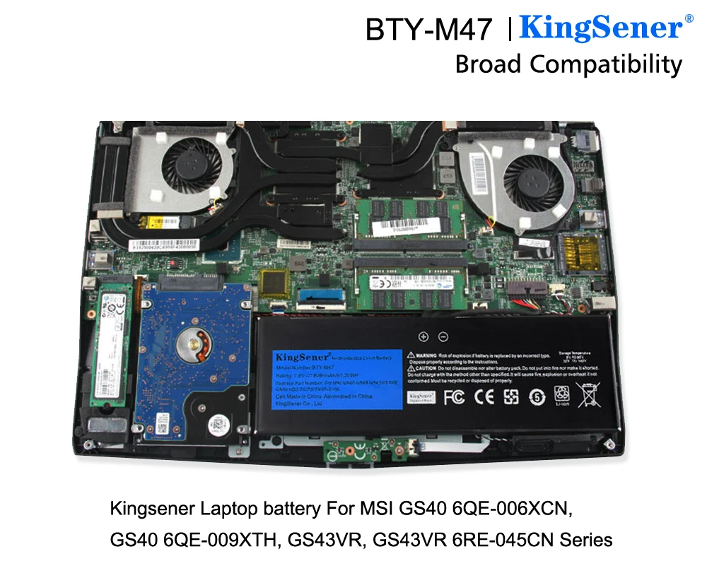 Аккумулятор KingSener для ноутбука MSI GS40 GS43 GS43VR 6RE 6QE 2ICP5/73/95-2 MS-14A3 BTY-M47 7 6 V 8060mAh