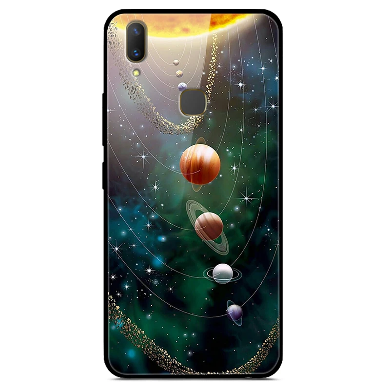 

For VIVO V9 Phone Case Tempered Glass Back Cover With Black Silicone Bumper Series 2