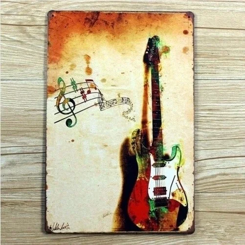 

Novelty Sign Guitar Vintage Metal Tin Signs Poster Home Pub Bar Wall Decor