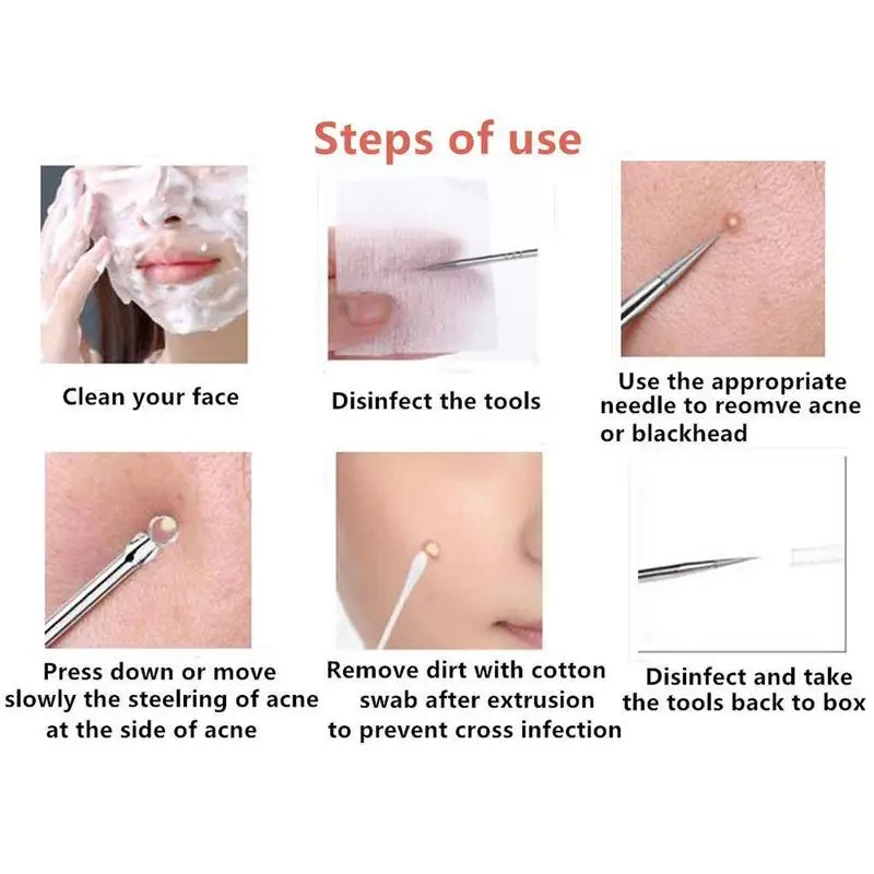 Иглы для удаления черных точек игла прыщей и набор чистки пор | Красота здоровье