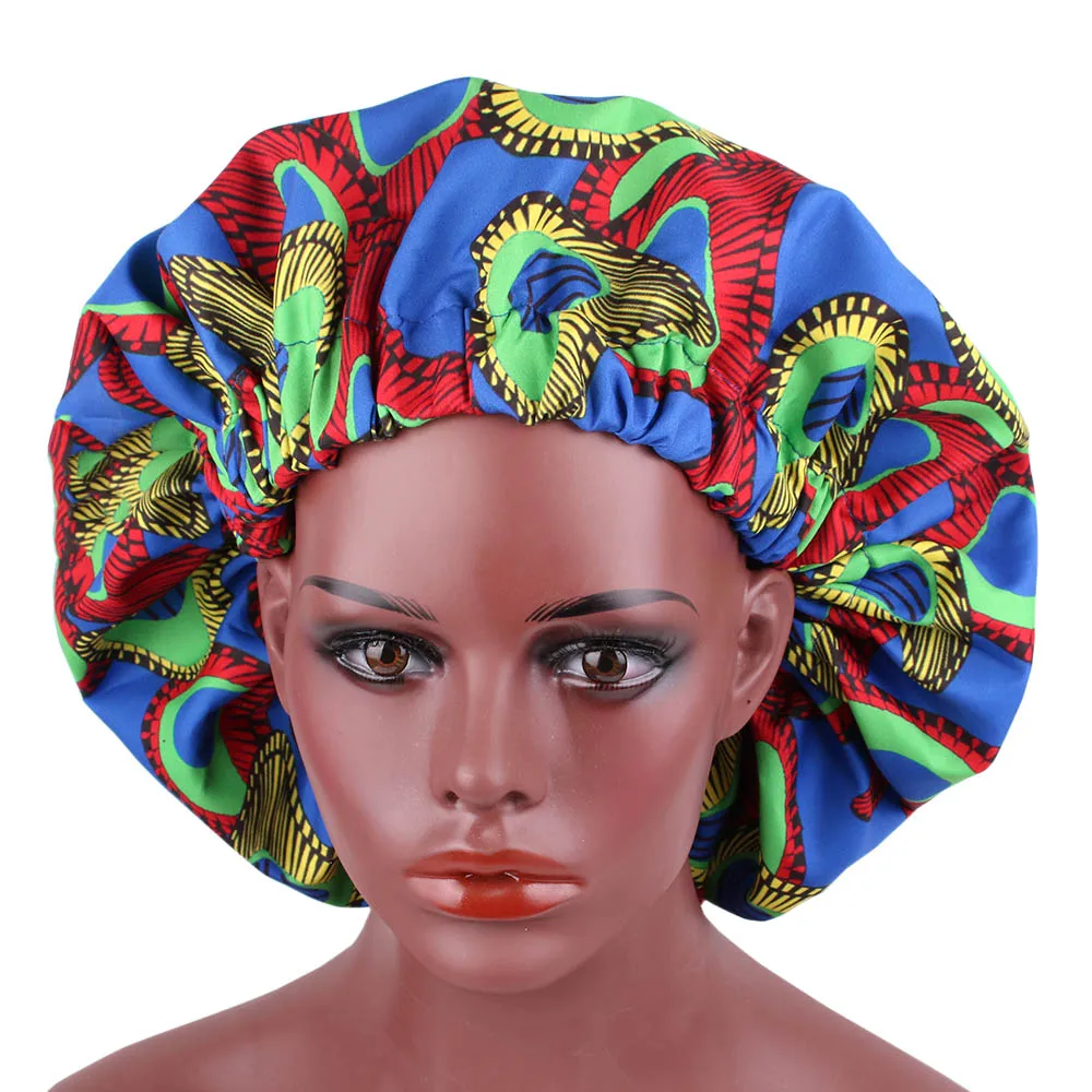 Extra Large Satin Lined African Bonnet Stretch Print Women Turban Ankara Bonnets Cap Hair Accessories