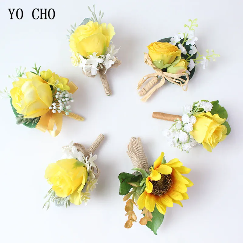 YO CHO искусственные подсолнухи жених бутоньерка Buttonhole желтая Роза для мужчин