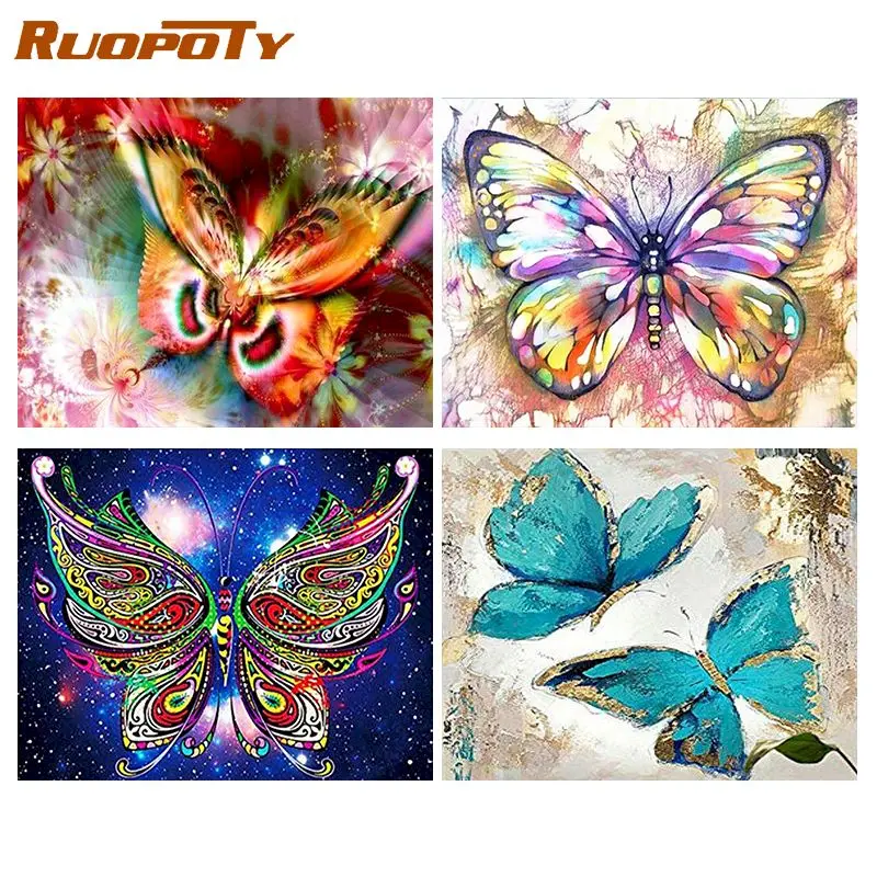 

RUOPOTY Butterfly Animals 5D DIY Diamond Painting Kits Accessories Mosaic Animals Rhinestone Handmade Kits Pattern Home Decor