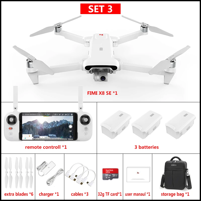 FIMI X8SE 5 км Диапазон FPV 3-осевому гидростабилизатору 4K Камера 33 минут полета gps дрона с дистанционным управлением игрушки в подарок - Цвет: 3 batteries set