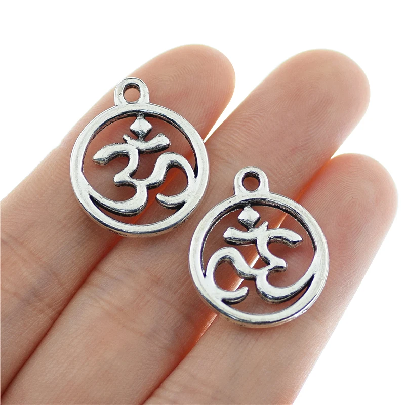 

10pcs 21x18mm Antique Silver Color Round Ohm Charms Om Yoga Pendants DIY for Jewelry Making Handmade Crafts Round OM Pendants