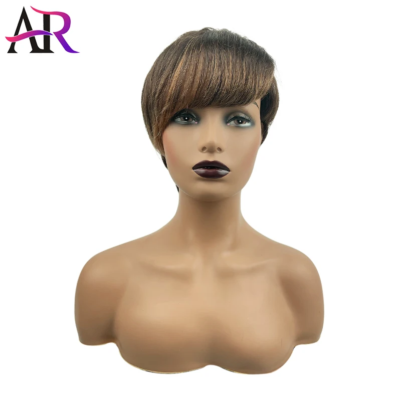 

Short Cut Wig #4/27 Omber Color Human Hair Remy Hair Wig Full Machine Made Short Human Hair Pixie Cut Wigs For Women