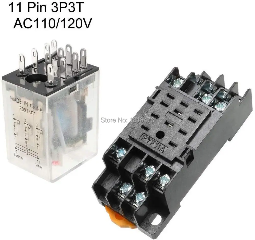 HH53P/MY3N-J AC110V 24V 12V 220V Красный индикаторный светильник 11 Pin 3P3T электромагнитное реле питания общего назначения+ Цоколь