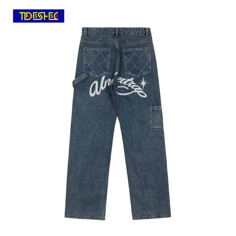 

Джинсы мужские сетчатые с вышивкой, в уличном стиле