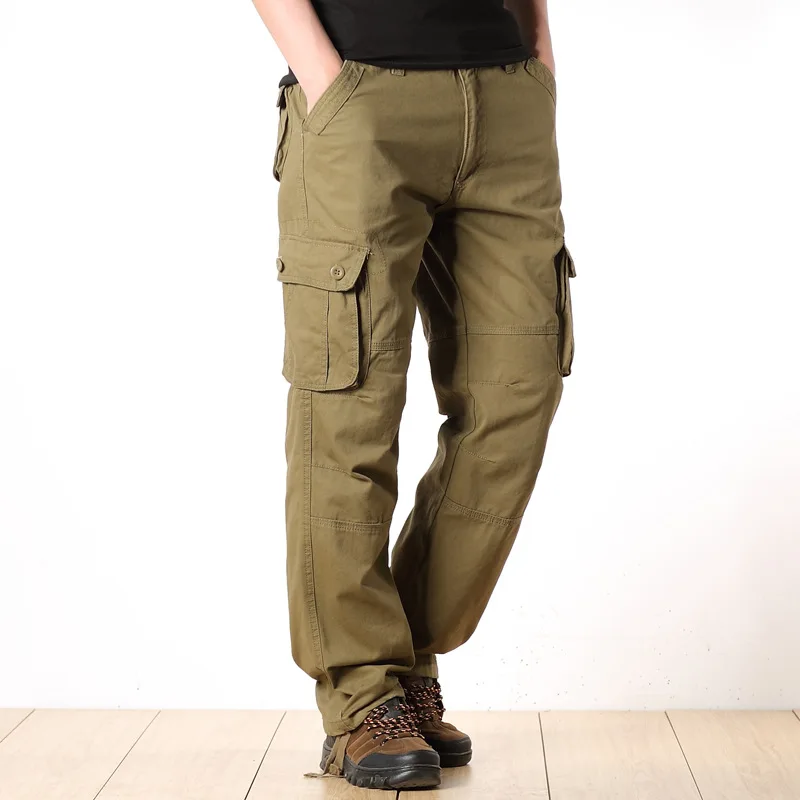 Casual Cargo Pants Men Military Style Tactical Workout Straight Trousers Cotton Outwear Outdoor Casual Multi Pocket Baggy Pants