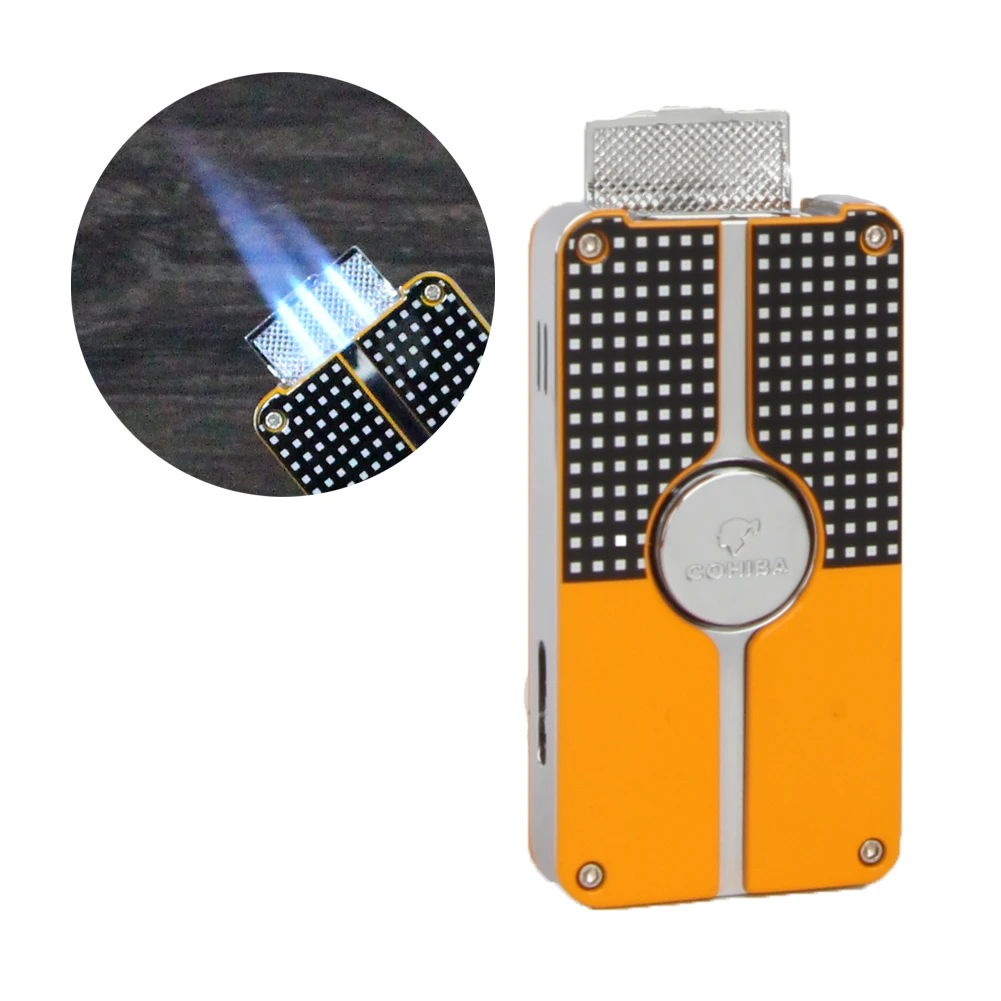 COHIBA ветрозащитная Зажигалка для сигар 3 фонарь зажигалки Jet Flame газовая зажигалка