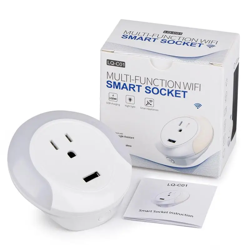 

Newest Tuya Smart WiFi Socket 10A 240V US Plug With LED Night Light Remote Control Voice Control Plug Work With Alexa IFTTT