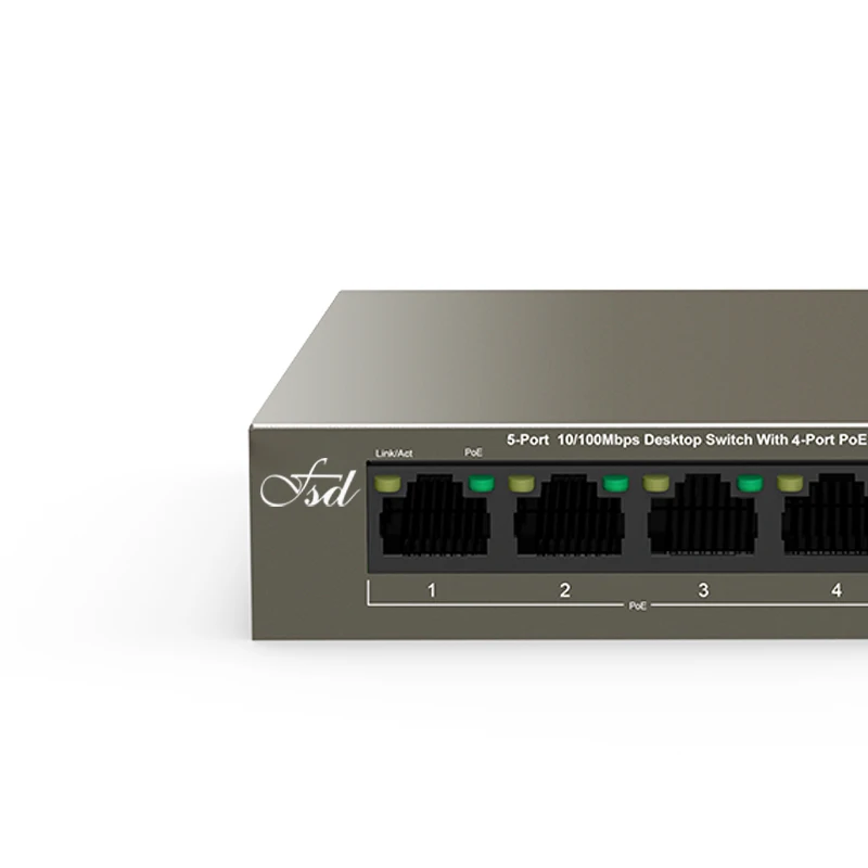 Сетевой коммутатор FSD стандарт Ethernet 10/100 Мбит/с 5 портов 250 м стабильный источник