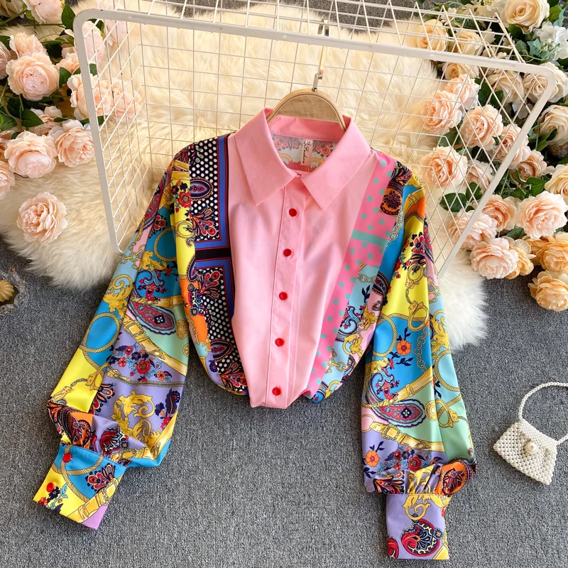 2021 весенний модный темпераментный новый экзотический принт с воротником буффами