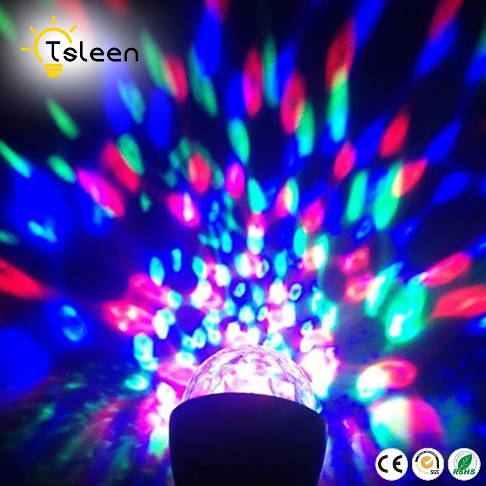 

TSLEEN E27 3W RGB Crystal Auto Rotating LED Bulb Stage Light Disco DJ Party Lamp Holiday Bulb With Convertor Holder Socket Base