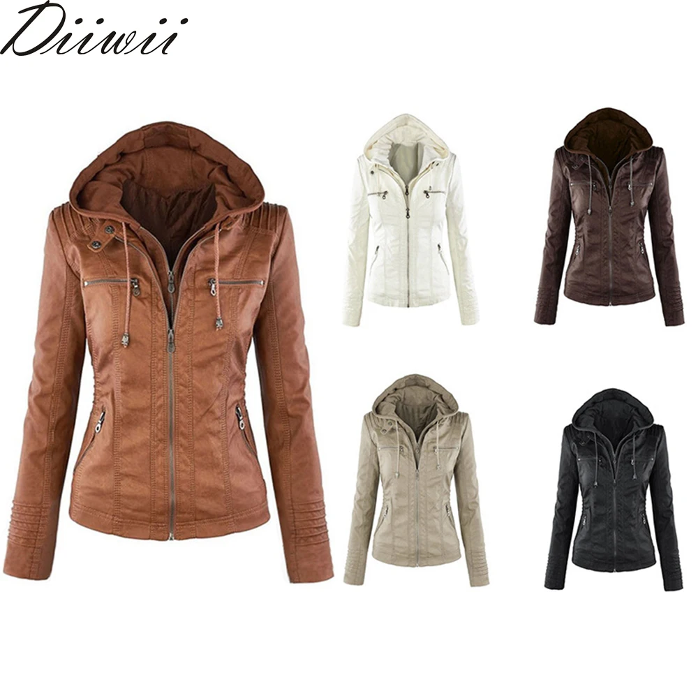 

Diiwii Women Faux Leather Jackets Women Spring Autumn New Female Aviator Black Short Coat