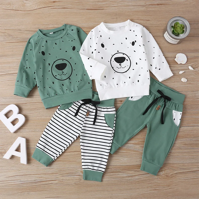 

Kids Baby Boys Casual 2-piece Outfit Set Long Sleeve Bear Pattern Tops+Pants Set for Children Boys Girls