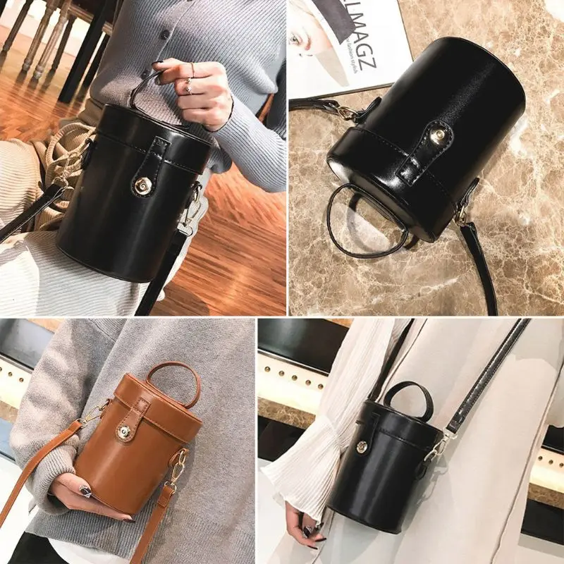 

Women Vintage Small Bucket Shoulder Messenger Bags PU Leather Delicate Hardware Casual Style Daily Party Ladies Handbag 2