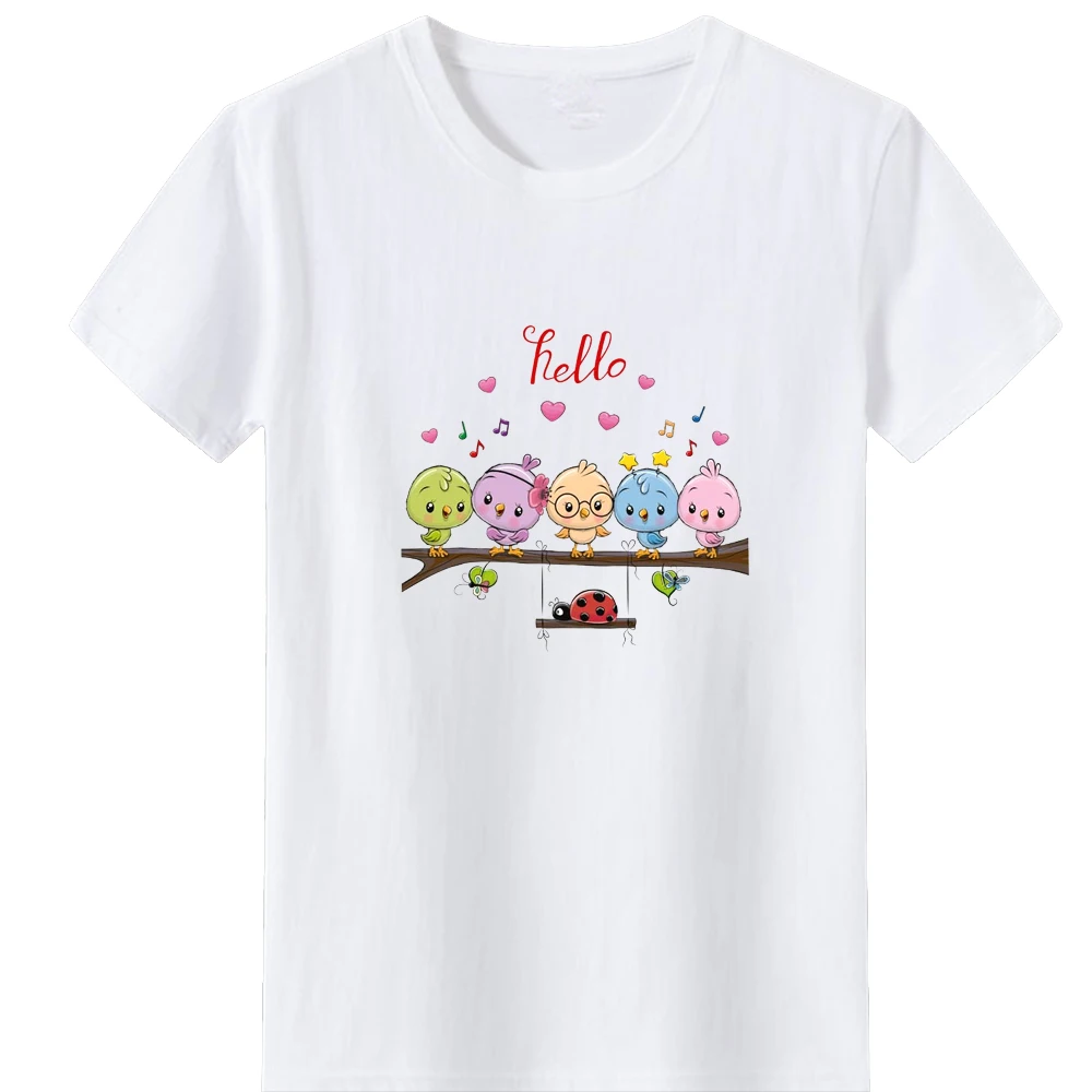 

Hello Bird T-shirt Woman Cartoon Animal Graphic Print Tee Shirt Women Retro Women Tshirt Harajuku Fashion Casual Women T Shirt