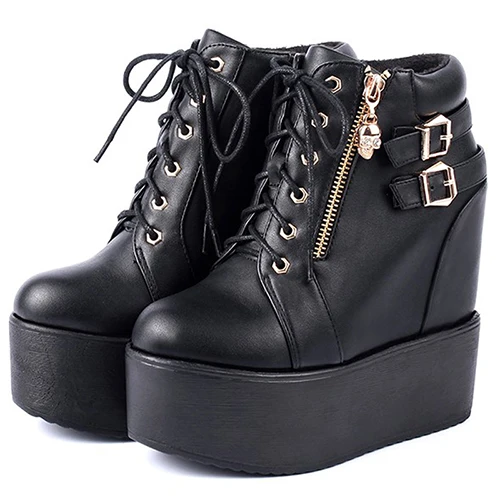 black shoes Gdgydh/; женские ботильоны с черепом; женские полусапожки на платформе с круглым носком; Цвет черный, белый; женская обувь на молнии в готическом стиле - Цвет: black shoes